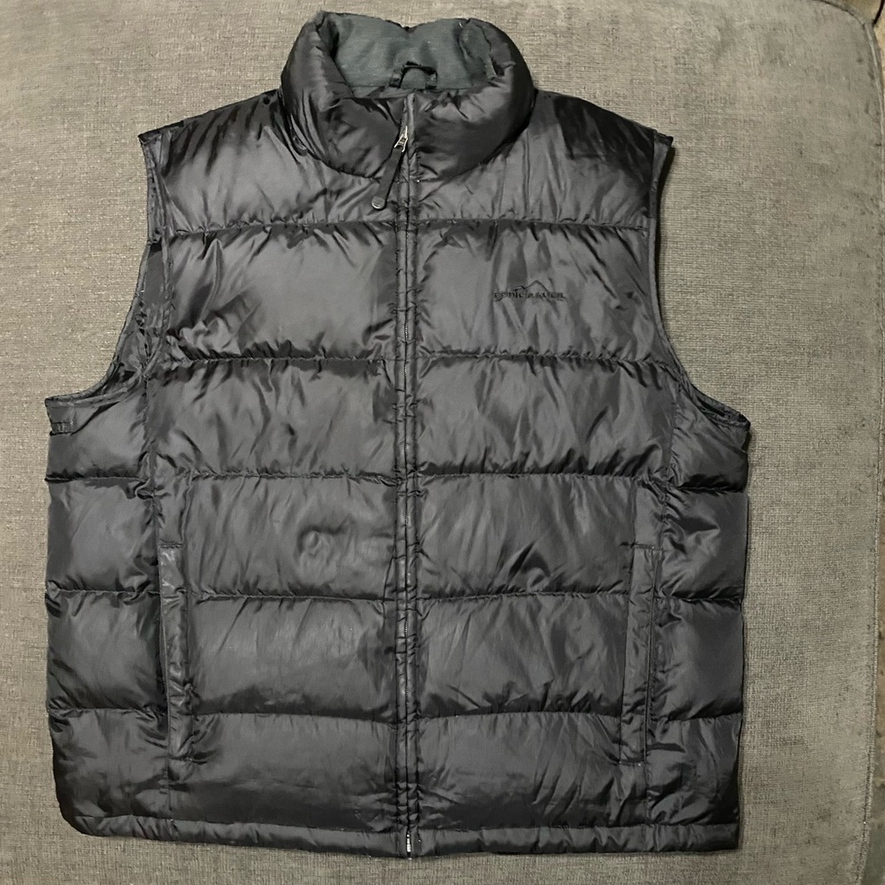 Eddie Bauer Men's Black Goose down feather Puffer Vest XL EUC